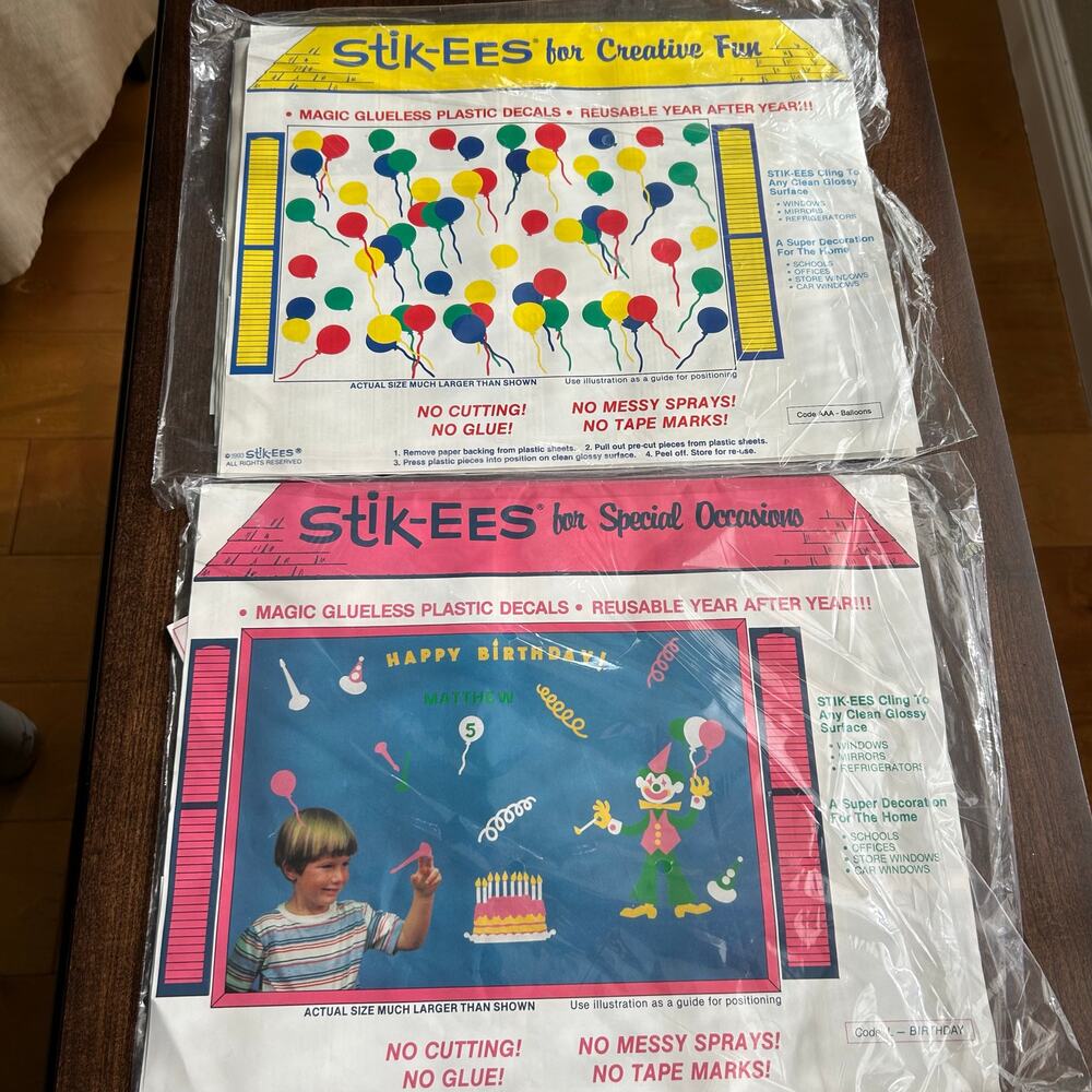 Happy Birthday Decorations 17” clown Vintage Stik-EES Vinyl Decals Window Clings